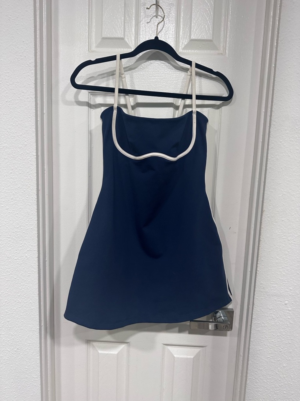 ALO Navy Blue Spaghetti Strap tennis dress with White Piping
